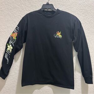 Vans Womens Medium Shirt Floral Black Long Sleeve Tee Crew Neck